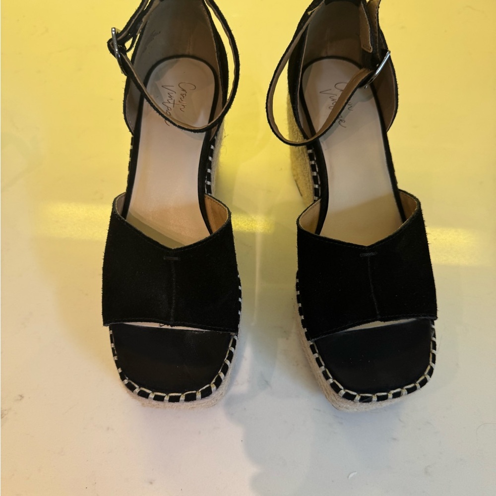 Crown Vintage Black and Cream Wedge Espadrilles - Picture 2 of 6